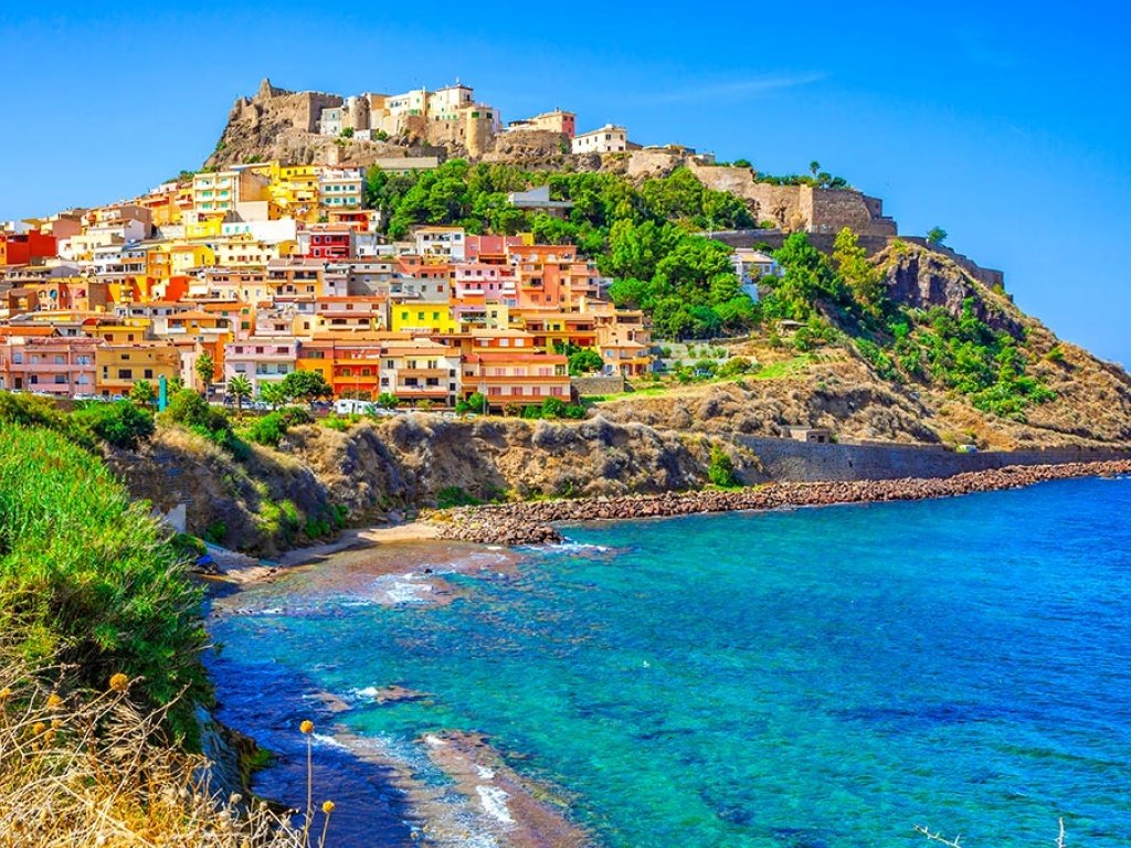 Castelsardo hilltop fortress town perched above the Mediterranean sea in Sardinia